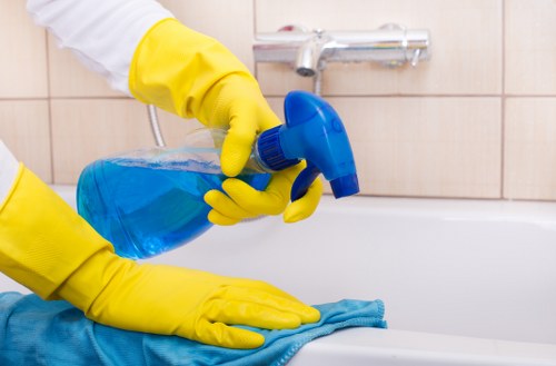 Cleaner using eco-friendly products in communal space