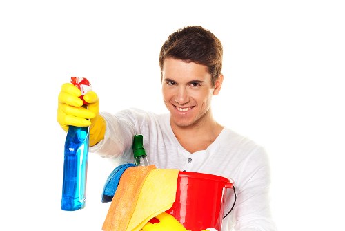 Bathroom house cleaning with polished fixtures
